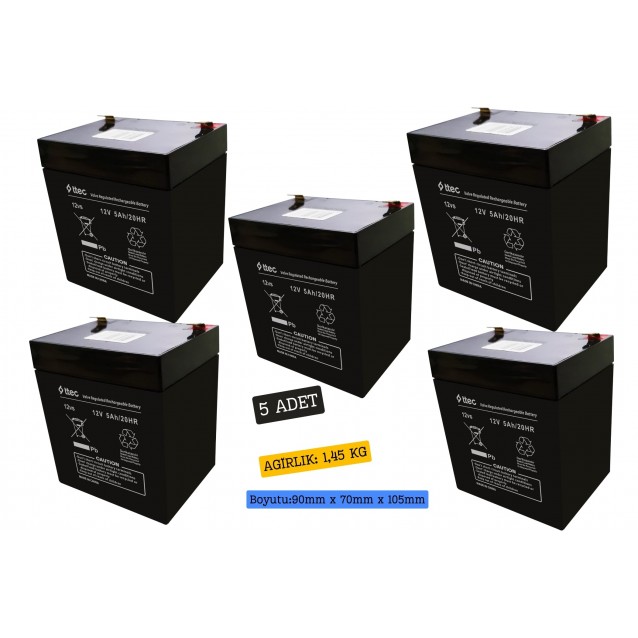 Ttec 12V 5AH Bakımsız Kuru Akü 5 Adet Ttec 12V 5AH Bakımsız Kuru Akü 5 Adet